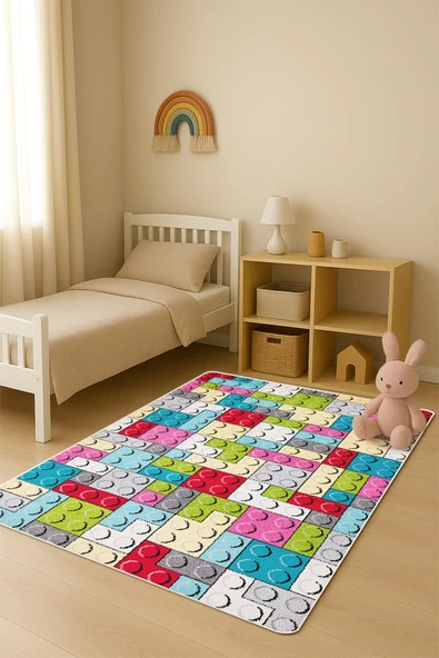 Parlak Kadife Kumaş Dijital Baskı Dot Kaymaz Tabanlı Çocuk ve Genç Odası Halısı H1135 RENKLİ 100 X 300 ürün görseli