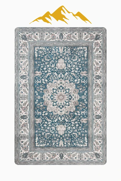 Parlak Kadife Kumaş Dijital Baskı Klasik Desenli Dot Kaymaz Tabanlı Halı H0823 RENKLİ 120 X 180 - Resim 3