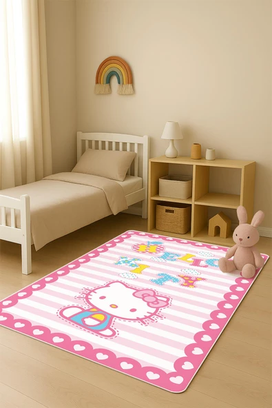 Parlak Kadife Kumaş Dijital Baskı Dot Kaymaz Tabanlı Çocuk ve Genç Odası Halısı H0598 RENKLİ 160 X 230 ürün görseli