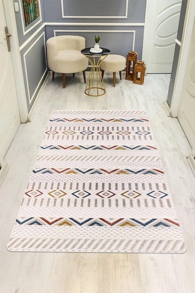 Parlak Parlak Kadife Kumaş Dijital Baskı Etnik Desenli Dot Kaymaz Tabanlı Halı Kumaş Dijital Baskı Dot Kaymaz Tabanlı Mutfak Halısı H0280 RENKLİ 120 X 180 ürün görseli 1