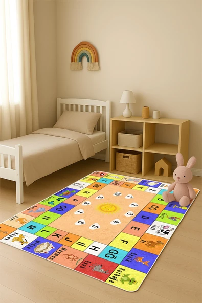 Parlak Kadife Kumaş Dijital Baskı Dot Kaymaz Tabanlı Çocuk ve Genç Odası Halısı H0841 RENKLİ 140 X 200 ürün görseli