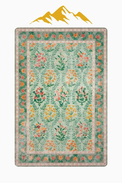 Parlak Kadife Kumaş Dijital Baskı Vintage Desenli Dot Kaymaz Tabanlı Halı H0818 RENKLİ 80 X 200 - Resim 3