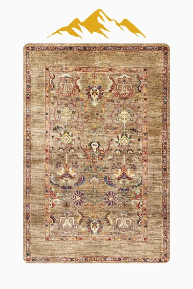 Parlak Kadife Kumaş Dijital Baskı Vintage Desenli Dot Kaymaz Tabanlı Halı H0101 RENKLİ 200 X 300 - Resim 3