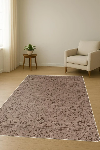 Parlak Kadife Kumaş VINTAGE Dijital Baskı Dot Kaymaz Tabanlı Halı H0833 RENKLİ 200 X 300 - Resim 2