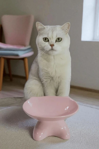 Özel Tasarım Lüks Seramik Kedi Mama Kabı Pempe ürün görseli