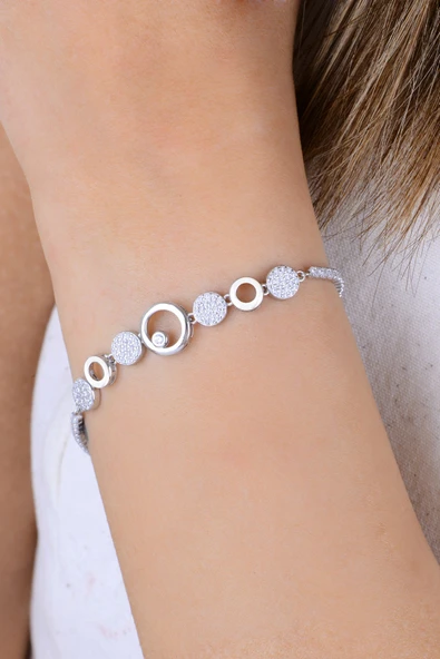 Gümüş rodyumlu pırlanta modeli zirkon taşlı halkaların dansı su yolu bileklik SGTL12911RODAJ - Resim 2