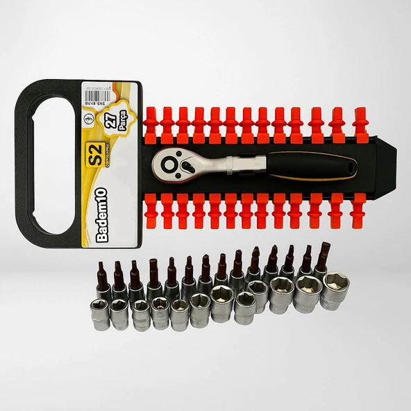 Profesyonel 1/4'' 6 Köşe 27 Parça Lokma Anahtar Seti Kompakt Dayanıklı Taşınabilir Alet Seti - Resim 3