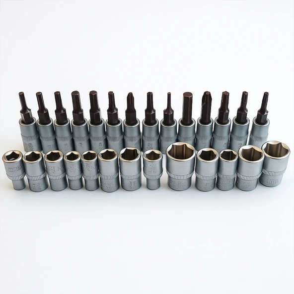 Profesyonel 1/4'' 6 Köşe 27 Parça Lokma Anahtar Seti Kompakt Dayanıklı Taşınabilir Alet Seti - Resim 2