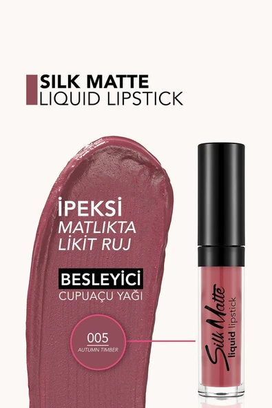 FLORMAR Kadife Dokulu Likit Mat Ruj - Silk Matte Liquid Lipstick - 005 AUTUMN TIMBER - 8690604397341 - Resim 4