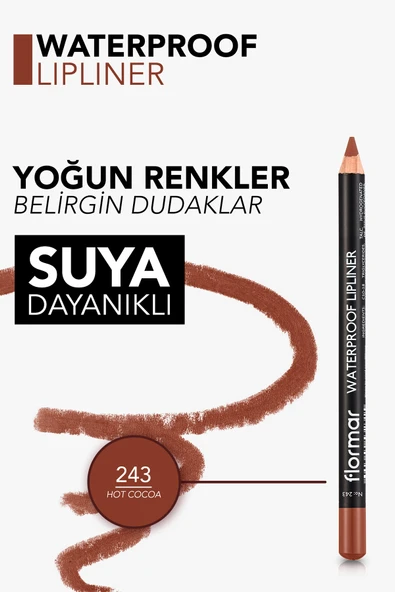FLORMAR Waterproof Lipliner - Suya Dayanıklı Dudak Kalemi No:243 Hot Cocoa 1.14 g 8690604567584 - Resim 5