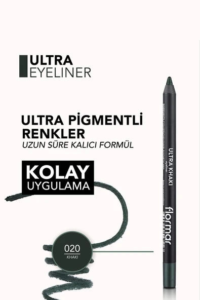 FLORMAR Haki Eyeliner - Ultra Eyeliner 020 Haki 8690604547241 - Resim 5