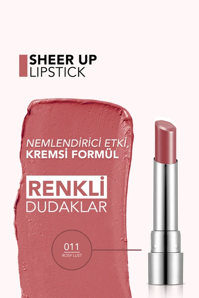 FLORMAR Nemlendirici Parlak Ruj (Pembe) - Sheer Up Lipstick New - 011 Rosy Lust - 8682536012096 - Resim 4