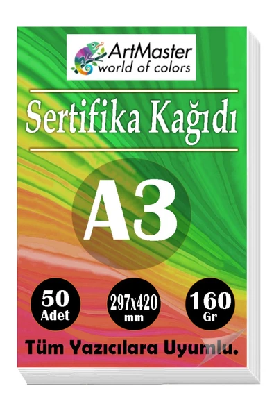 A3 Sertifika Kağıdı 50 Adet 160 Gram Kalın Fotokopi Kağıdı Tüm Yazıcılara Uyumlu 29.7x42 cm Kalın Baskı Kağıdı ürün görseli