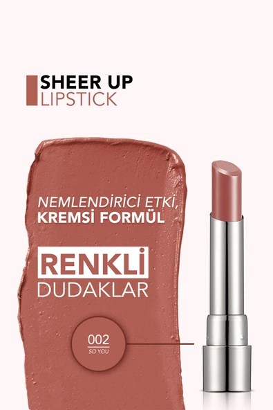 FLORMAR Nemlendirici Parlak Ruj (Ten) - Sheer Up Lipstick New - 002 So You - 8682536012003 - Resim 4