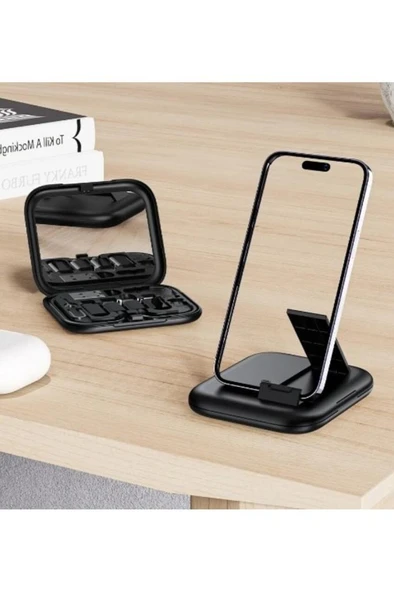 8in1 USB-C Hızlı Şarj Veri Kablosu iPhone Xiaomi Type-C Kablo Tutucu Aynalı Seyahat Seti - Resim 5