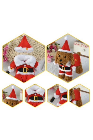 CAZEO Köpek Yılbaşı Kostüm – Kırmızı – S Beden - Resim 3