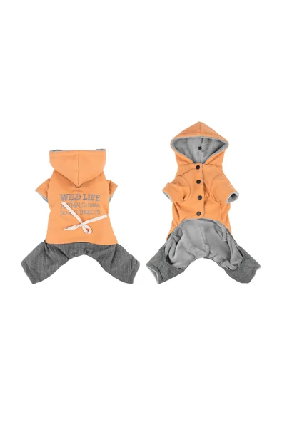 CAZEO Köpek Kıyafeti - Kapüşonlu Kışlık Tulum - Turuncu - M Beden ürün görseli