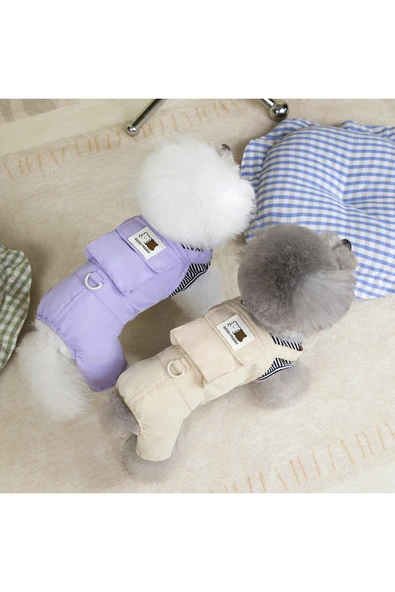 CAZEO Köpek Tulum - Çizgili Tişört Görünümlü – Pamuklu – M Beden - Resim 2