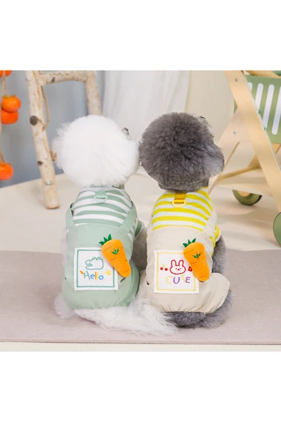 CAZEO Köpek Tulum - Havuç Desenli – Çizgili Tişört Görünümlü - Resim 3