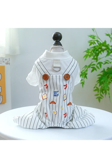 CAZEO Köpek Tulum - Yazlık İnce – Beyaz Tişörtlü - Çizgili - Rahat Kumaşlı ürün görseli
