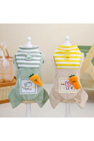 CAZEO Köpek Tulum - Havuç Desenli – Çizgili Tişört Görünümlü - Resim 2