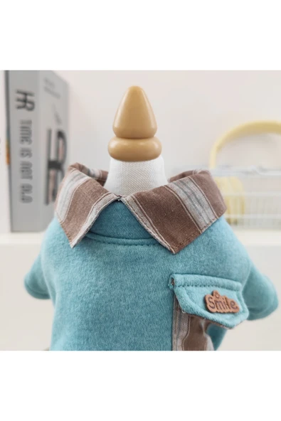 CAZEO Köpek Sonbahar Kış Kot Pantolonlu Tulum – Mavi – S Beden - Resim 2