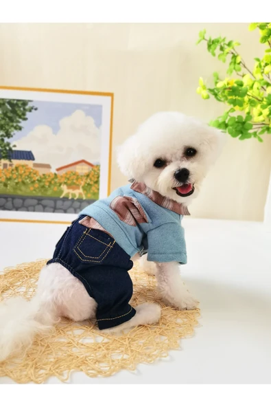 CAZEO Köpek Sonbahar Kış Kot Pantolonlu Tulum – Mavi – S Beden - Resim 6