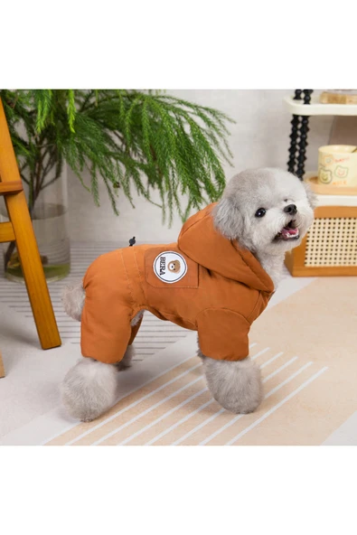 CAZEO Köpek Kışlık Polar Tulum Mont – Kahverengi – M Beden - Resim 2