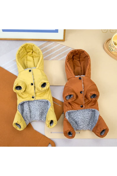 CAZEO Köpek Kışlık Polar Tulum Mont – Kahverengi – M Beden - Resim 3