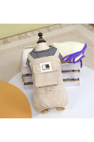 CAZEO Köpek Tulum - Çizgili Tişört Görünümlü – Pamuklu – M Beden ürün görseli