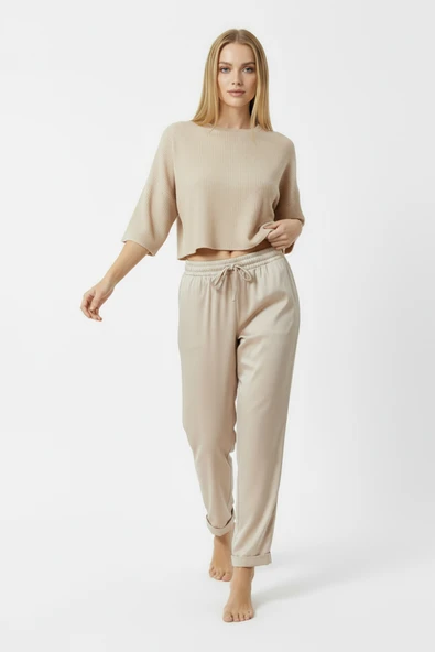 Bravie Duble Paça Eşofman Altı Bej 2629