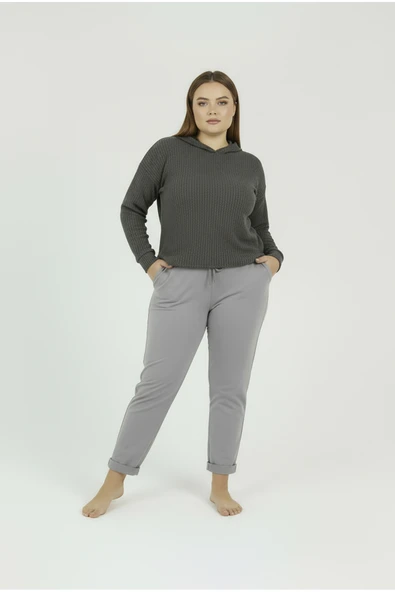 Bravie Duble Paça Büyük Beden Eşofman Altı Gri 2020