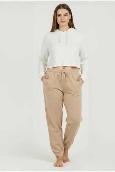 Bravie Jogger Paça Büyük Beden Eşofman Altı Bej 2017