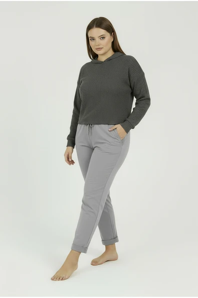 Bravie Duble Paça Büyük Beden Eşofman Altı Gri 2020 - 6