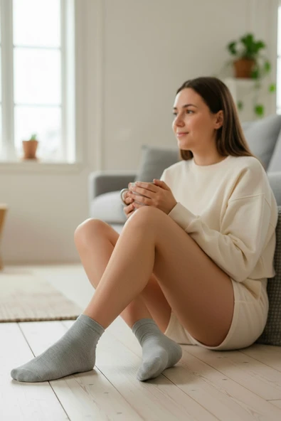 Bravie Kadın Bambu Patik Çorap 785 Gri 6'lı Paket - Resim 3