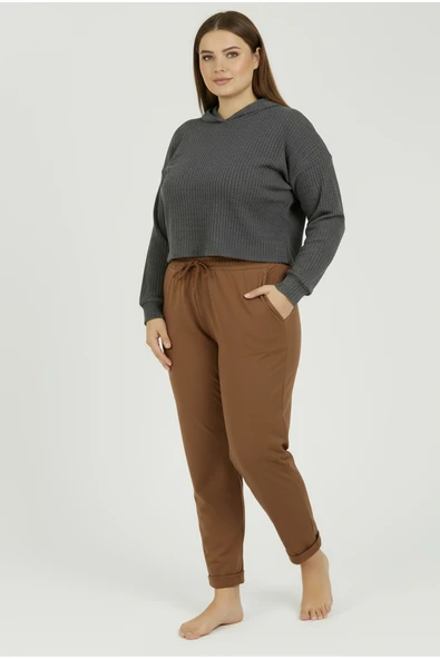 Bravie Duble Paça Büyük Beden Eşofman Altı Kiremit 2020