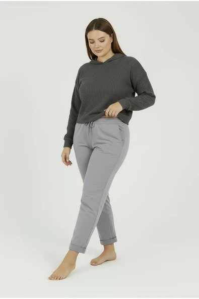 Bravie Duble Paça Büyük Beden Eşofman Altı Gri 2020 - 3