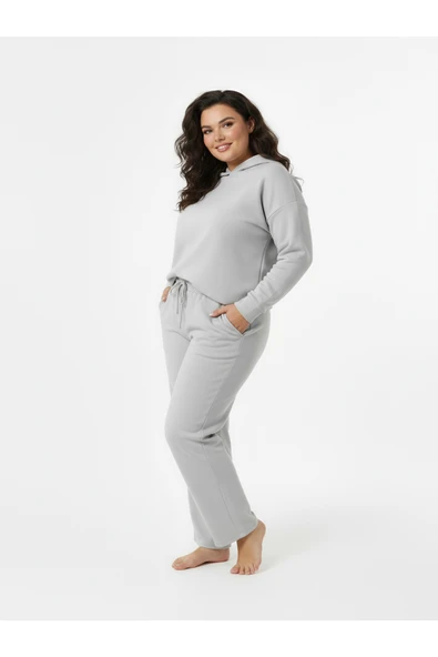 Bravie Düz Paça Büyük Beden Eşofman Altı Gri 2016