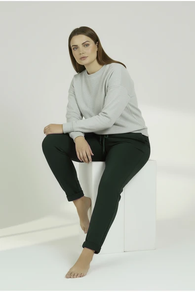 Bravie Duble Paça Büyük Beden Eşofman Altı Haki 2020