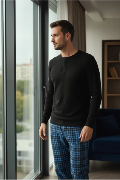 Bravie Luxury Thermal Erkek Pijama Takımı 9745 Siyah - 2