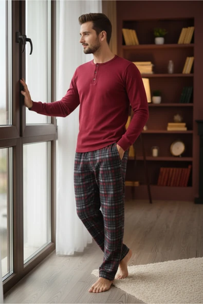 Bravie Luxury Thermal Erkek Pijama Takımı 9741 Kırmızı - 6