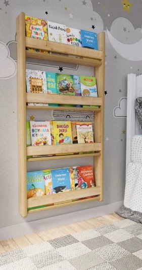 Montessori 4 Raflı Mdf Çocuk Kitaplığı 120x60 Cm  Safir Meşe - Resim 2