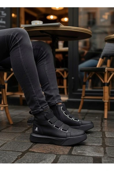 Tarzbu Bantlı Rahat Taban Siyah Yüksek Tabanlı Bağcıksız Erkek Bot Tarz0142 - Resim 3