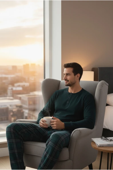 Bravie Luxury Thermal Erkek Pijama Takımı 9747 Yeşil - 5