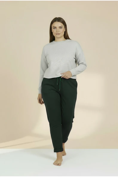 Bravie Duble Paça Büyük Beden Eşofman Altı Haki 2020 - 3