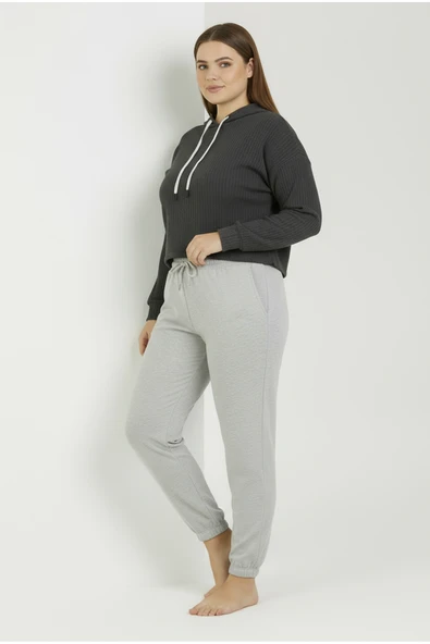 Bravie Jogger Paça Büyük Beden Eşofman Altı Gri 2017 - 3