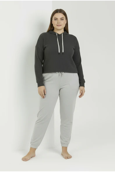 Bravie Jogger Paça Büyük Beden Eşofman Altı Gri 2017 - 5
