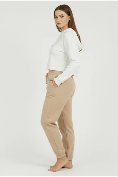 Bravie Jogger Paça Büyük Beden Eşofman Altı Bej 2017 - 3