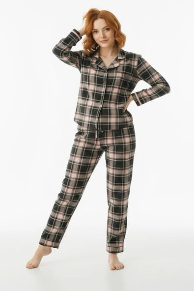 Bravie Süet Gömlek Pijama Takımı 7105 Ekoseli Antrasit - 3