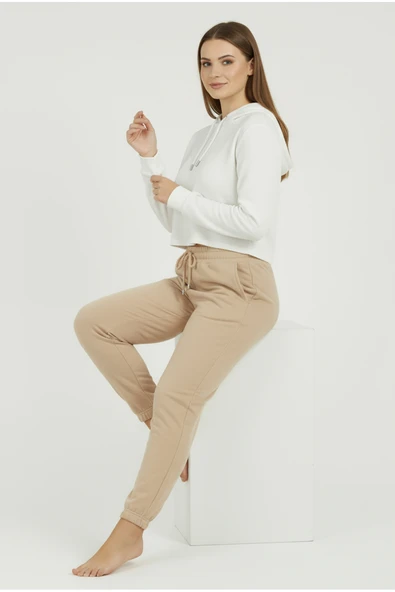 Bravie Jogger Paça Büyük Beden Eşofman Altı Bej 2017 - 4
